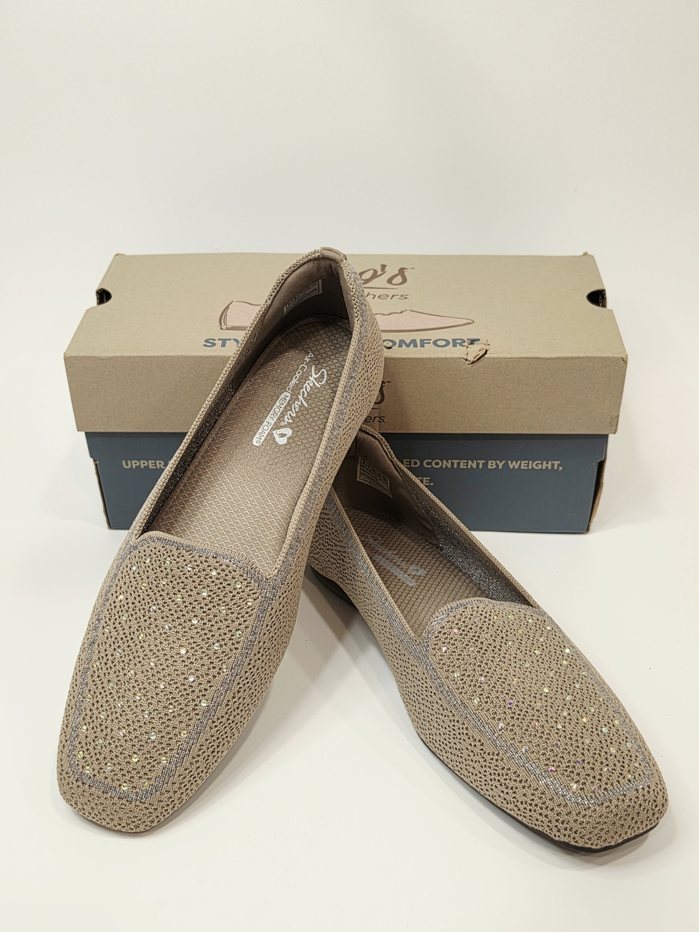 Skechers Women's Cleo Square Sparkle Slip-On Loafers in Taupe